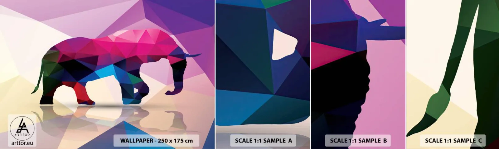 Fototapeta Vzorek Standard Eco - Křišťálový dinosaurus - Zvířata, Slon, Geometrický obrazec - 100x30 cm