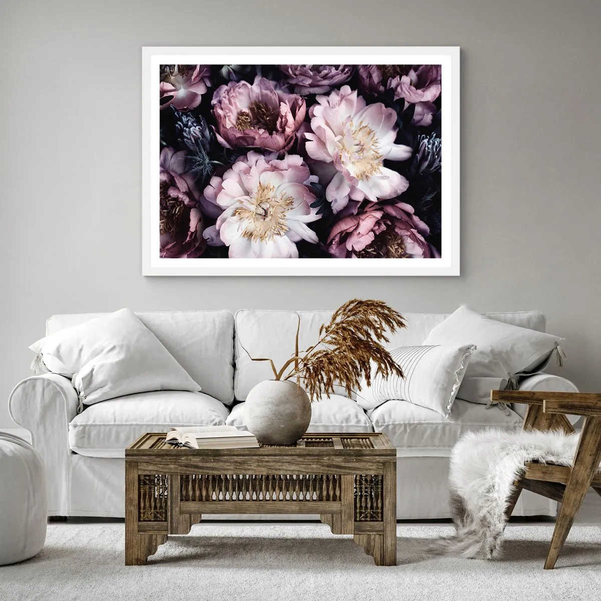 Plakát v bílém rámu - Kytice ve starém stylu - 30x30 cm