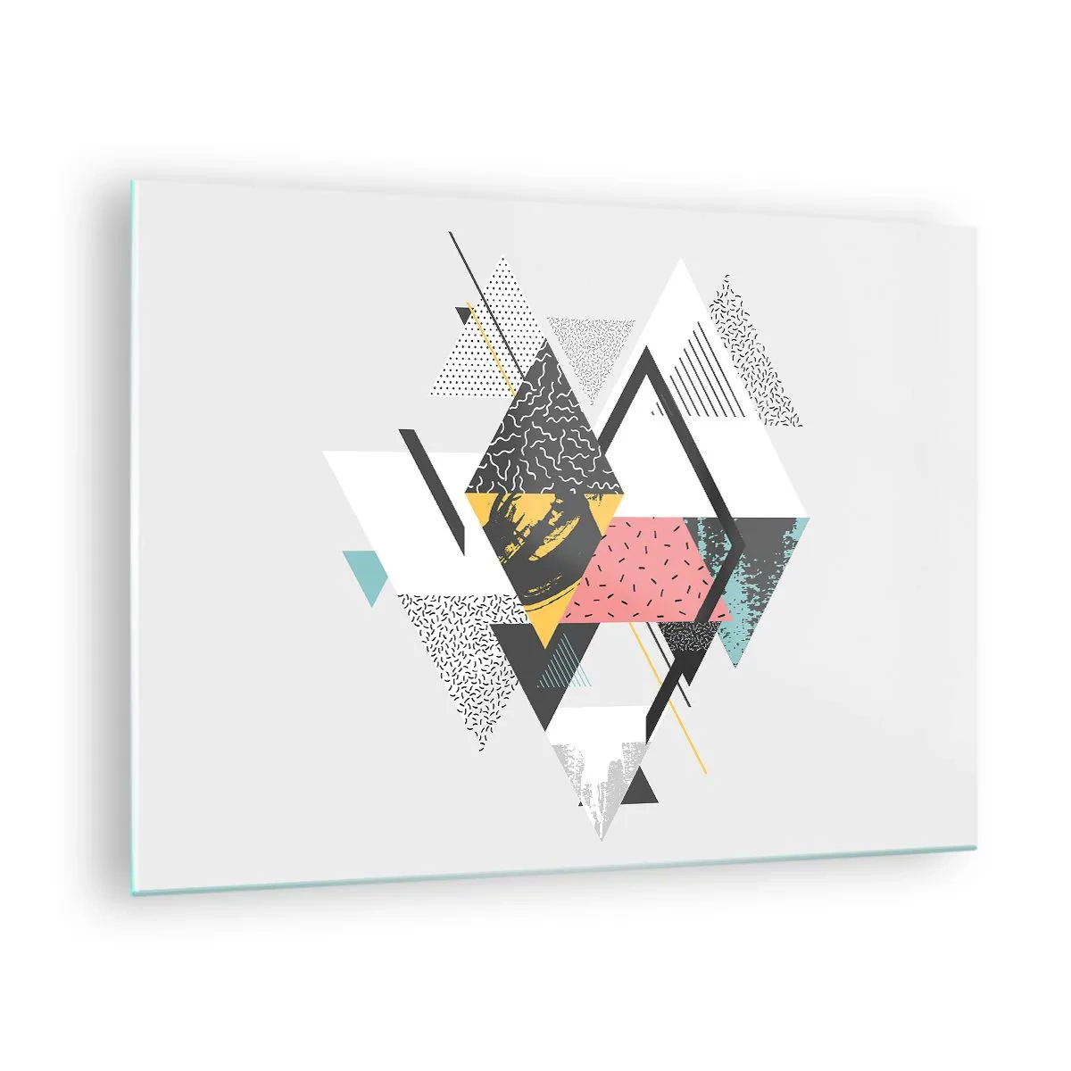 Obraz na skle - Abstraktní geometrická kompozice s trojúhelníky a kosočtverci - 70x50cm - Variace na trojúhelník a kosočtverec - Moderní nástěnná dekorace do obývacího pokoje a ložnice ARTTOR