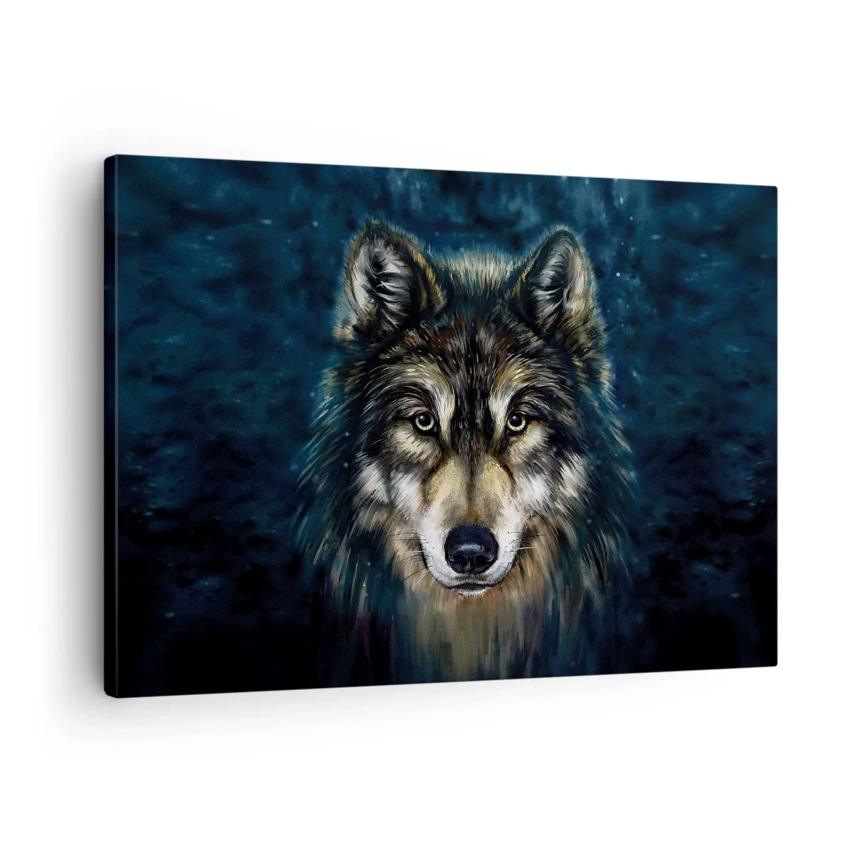 Obraz na plátně - Portrét vlka na tmavě modrém pozadí - 70x50cm - Alfa? A omega - Moderní nástěnná dekorace do obývacího pokoje a ložnice ARTTOR