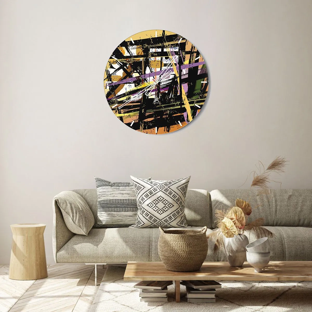 Nástěnné hodiny - Dynamické abstraktní linie a tvary v tmavých a světlých tónech. - 30x30cm - Ostrý řez - Moderní nástěnná dekorace do obývacího pokoje, kuchyně a ložnice ARTTOR