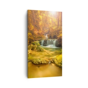 Obraz na plátně - Lesní vodopád ve zlaté - 45x80 cm