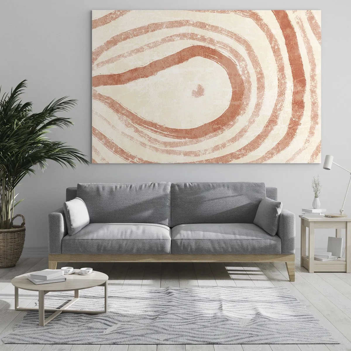 Obraz na skle - Abstraktní korálové linie ve tvaru soustředných kruhů - 70x50cm - Korálové kruhy – kompozice - Moderní nástěnná dekorace do obývacího pokoje a ložnice ARTTOR