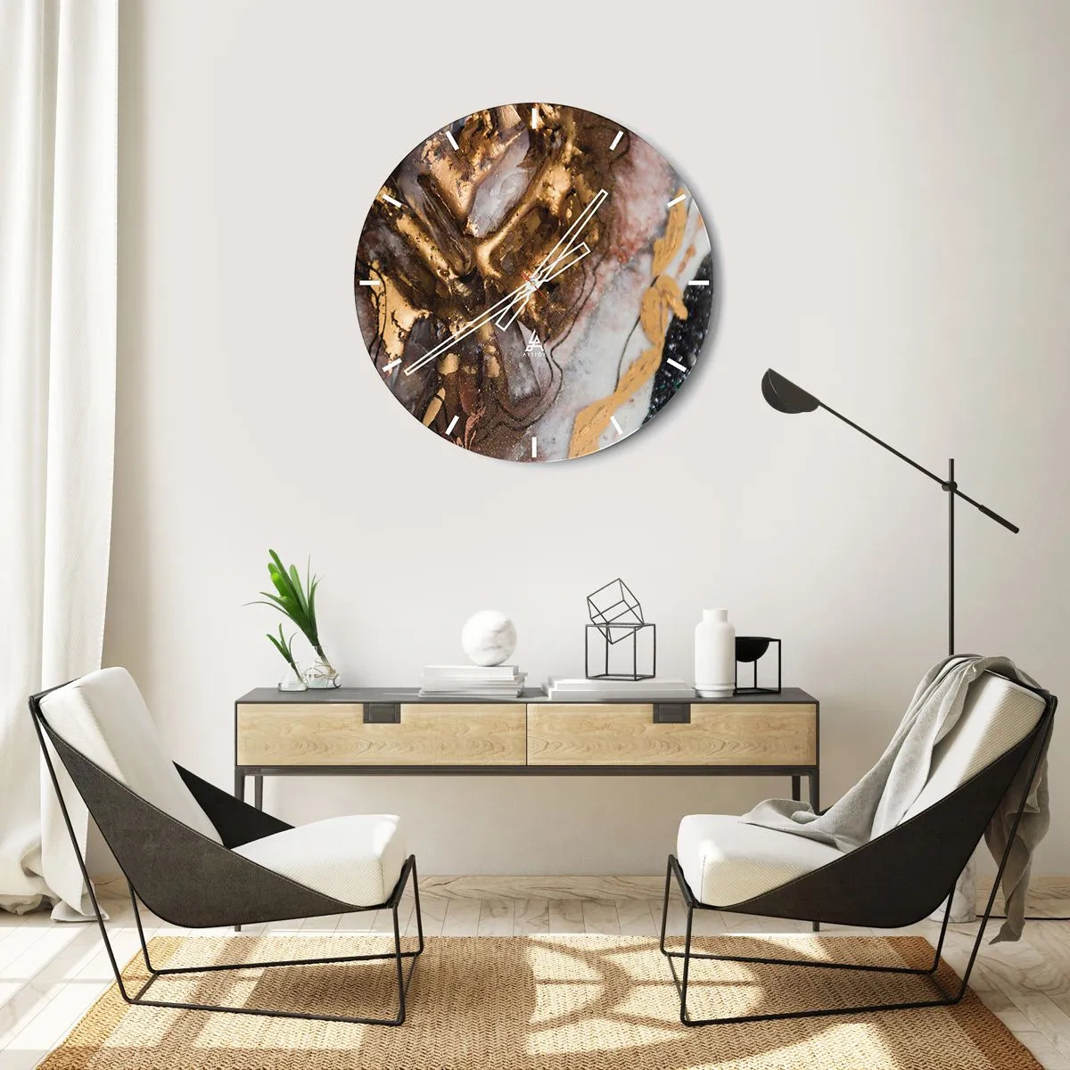 Nástěnné hodiny - Abstraktní kompozice se zlatými a minerálními texturami - 30x30cm - Prvek země - Moderní nástěnná dekorace do obývacího pokoje, kuchyně a ložnice ARTTOR