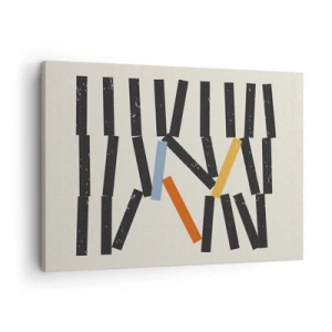 Obraz na plátně - Abstraktní kompozice s barevnými a černými obdélníky - 70x50cm - Domino – kompozice - Moderní nástěnná dekorace do obývacího pokoje a ložnice ARTTOR