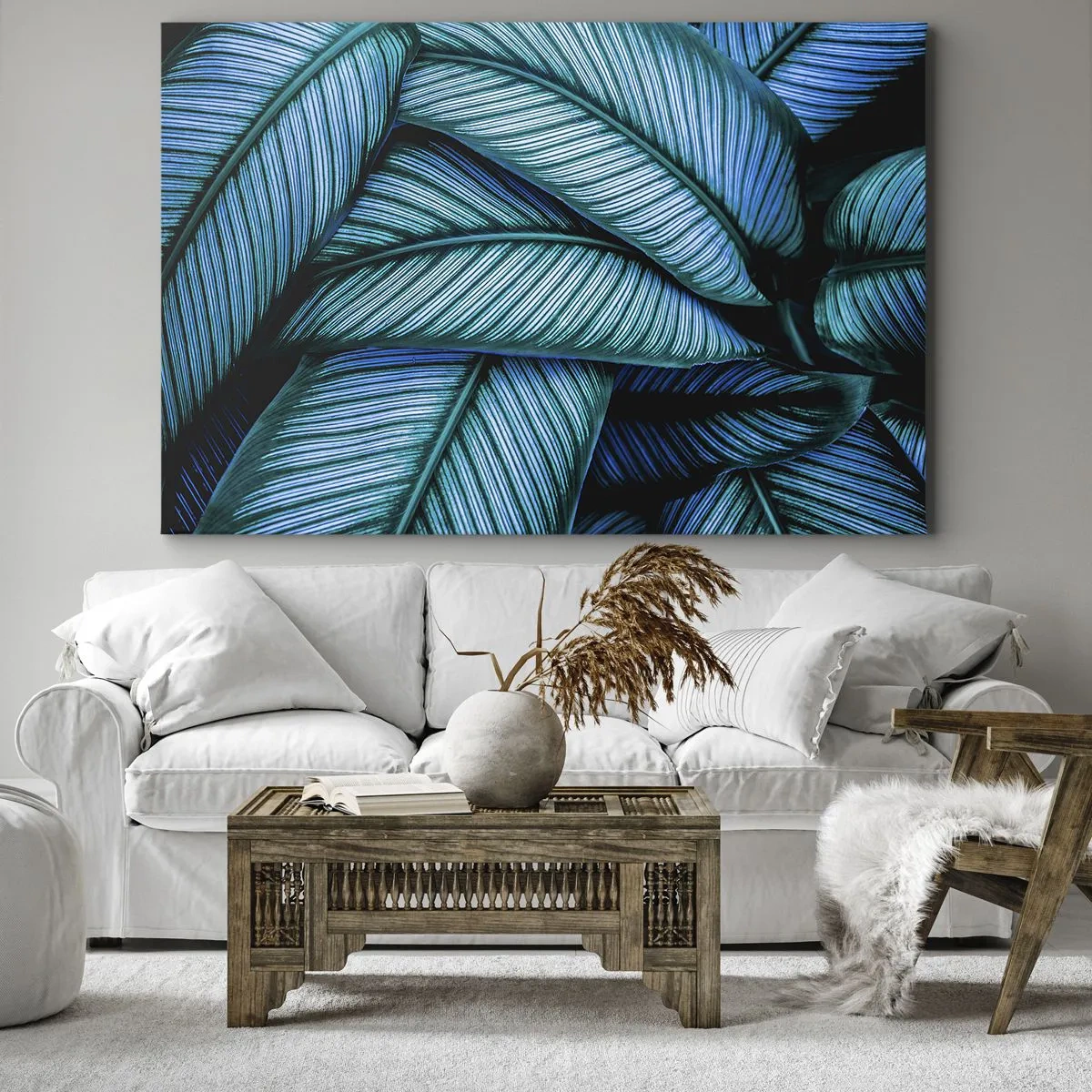 Obraz na plátně - Detailní záběr tyrkysových listů s živými detaily. - 70x50cm - Čáry života - Moderní nástěnná dekorace do obývacího pokoje a ložnice ARTTOR