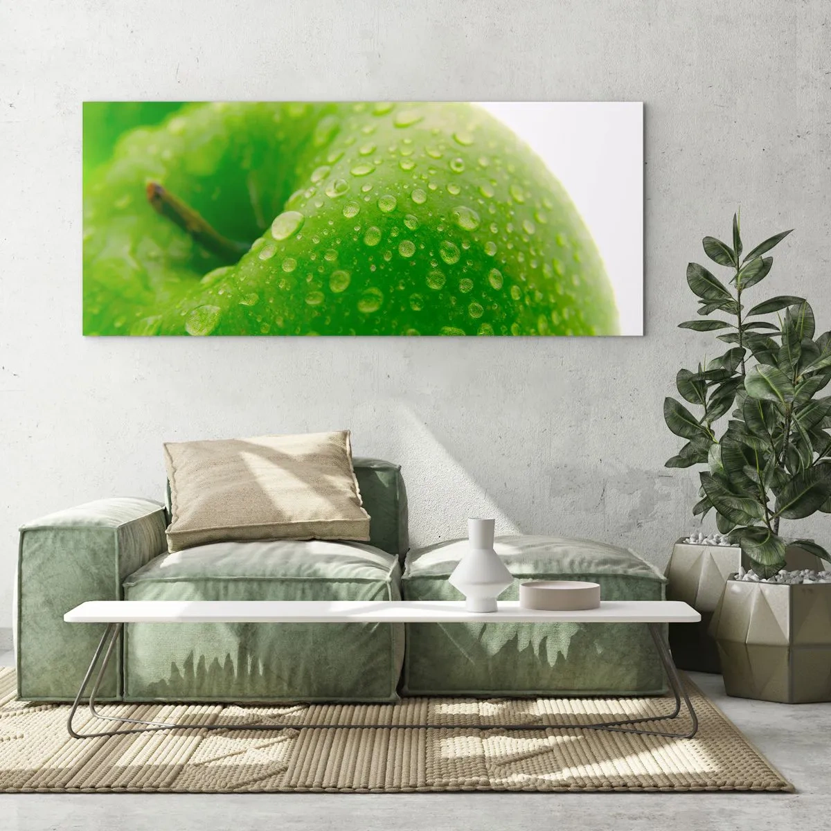 Obraz na skle - Zelená studená svěžest - 90x30 cm