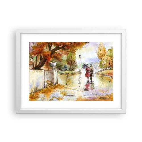 Plakát v bílém rámu - Romantický podzim v parku - 40x30 cm