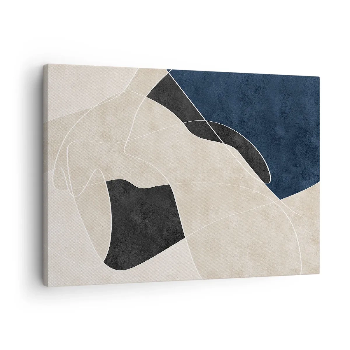 Obraz na plátně - Geometrická abstrakce v odstínech béžové a tmavě modré - 70x50cm - Abstraktní kompozice – kontrast barev - Moderní nástěnná dekorace do obývacího pokoje a ložnice ARTTOR