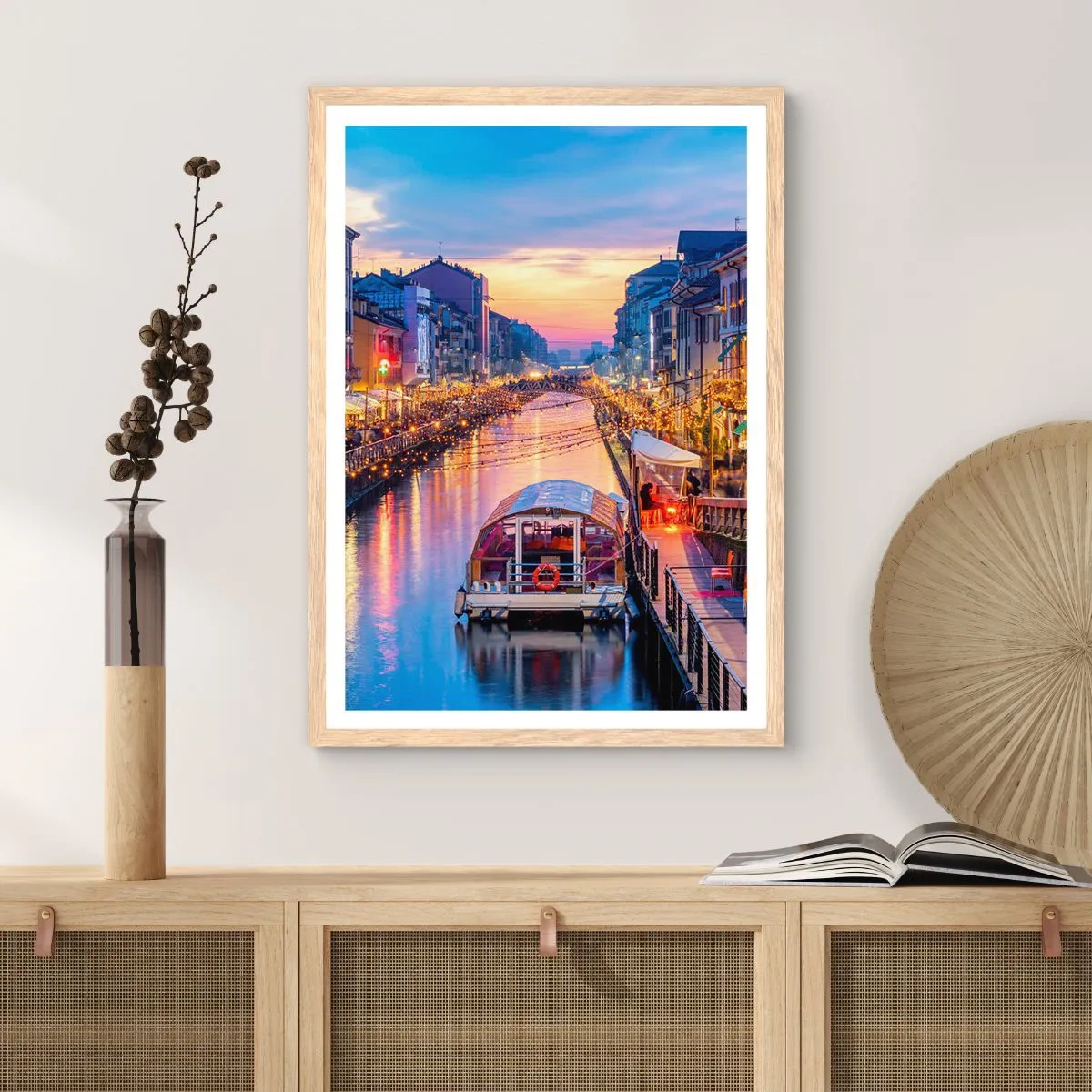 Plakát v rámu světlý dub - Večer plný světla a zábavy - 61x91 cm