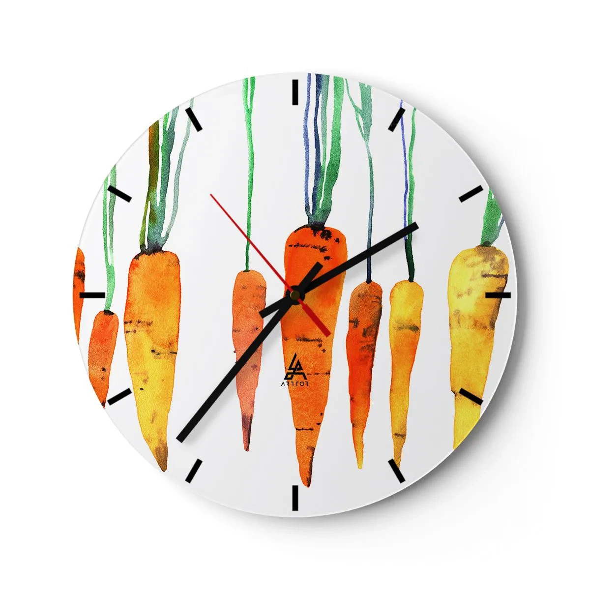 Nástěnné hodiny - Akvarelový vzor mrkve na světlém pozadí - 30x30cm - Krása obyčejnosti - Moderní nástěnná dekorace do obývacího pokoje, kuchyně a ložnice ARTTOR