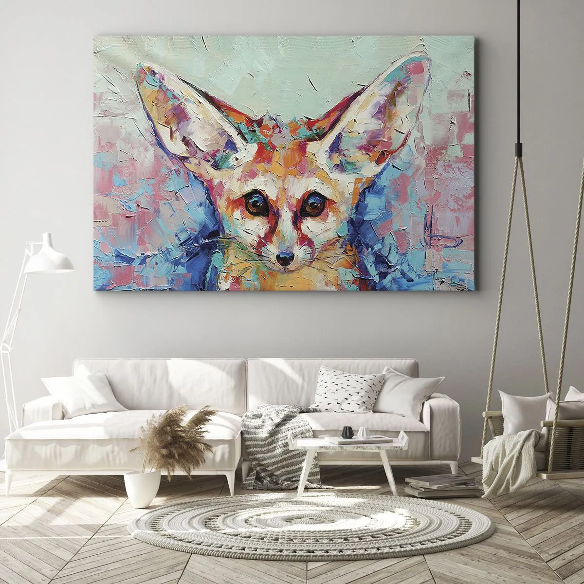 Obraz na plátně - Barevný portrét feneka ve stylu expresivní malby. - 70x50cm - Jste na mě připraveni? - Moderní nástěnná dekorace do obývacího pokoje a ložnice ARTTOR