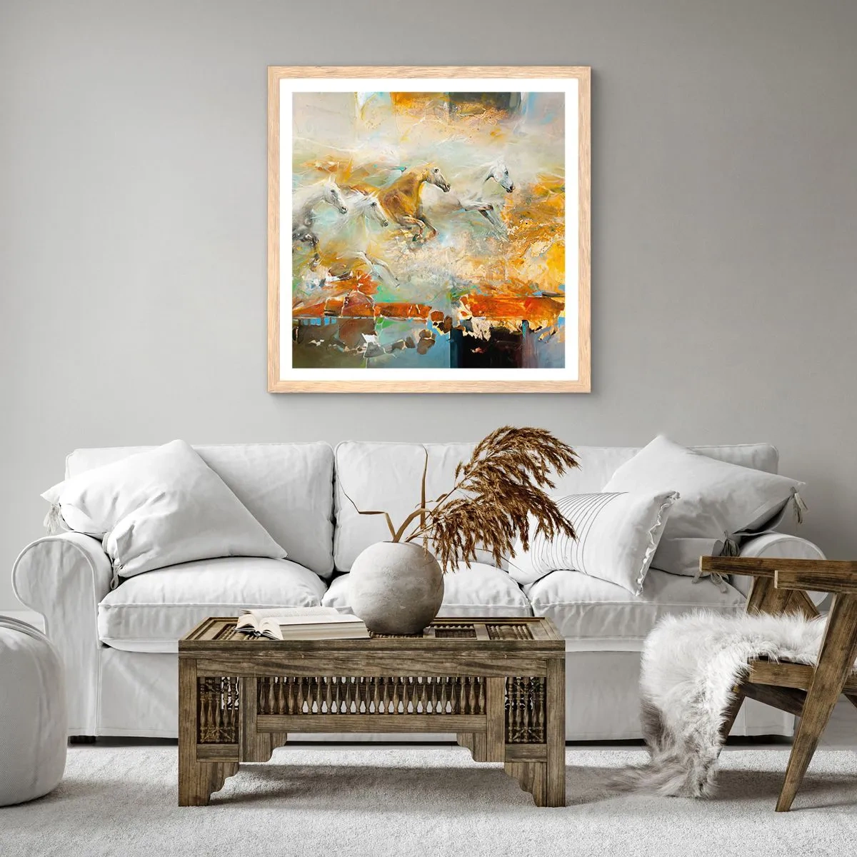 Plakát v rámu světlý dub - Cválá světlem - 30x30 cm