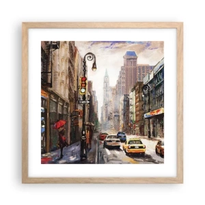 Plakát v rámu světlý dub - New York – barevný i v dešti - 40x40 cm