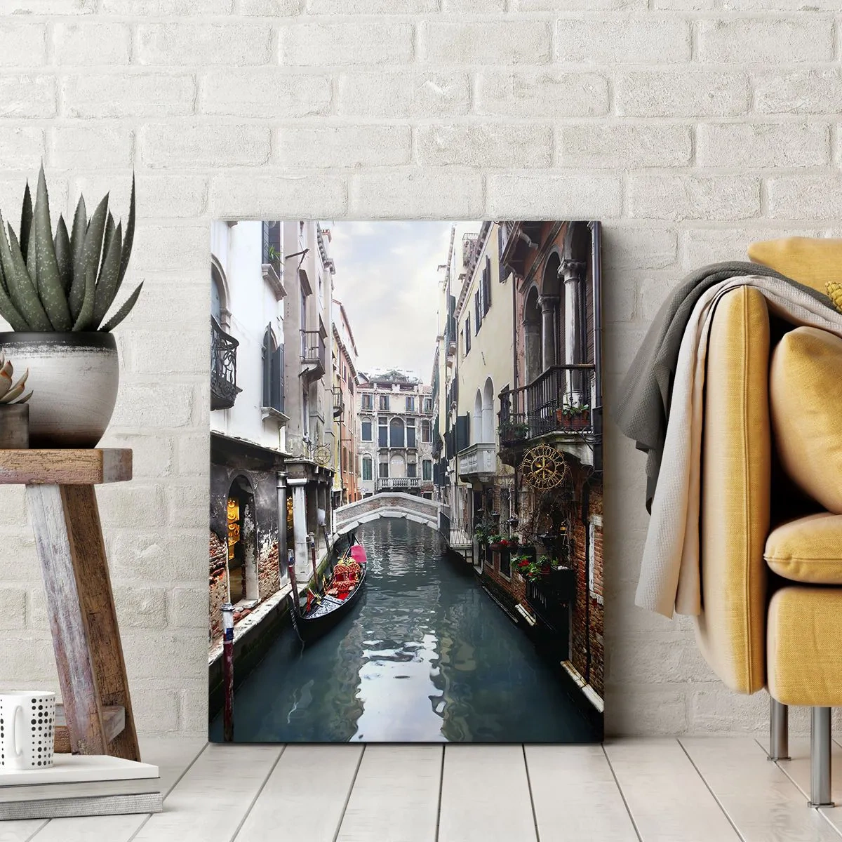 Obraz na plátně - Benátská krajina s gondolou a můstkem - 50x70 cm