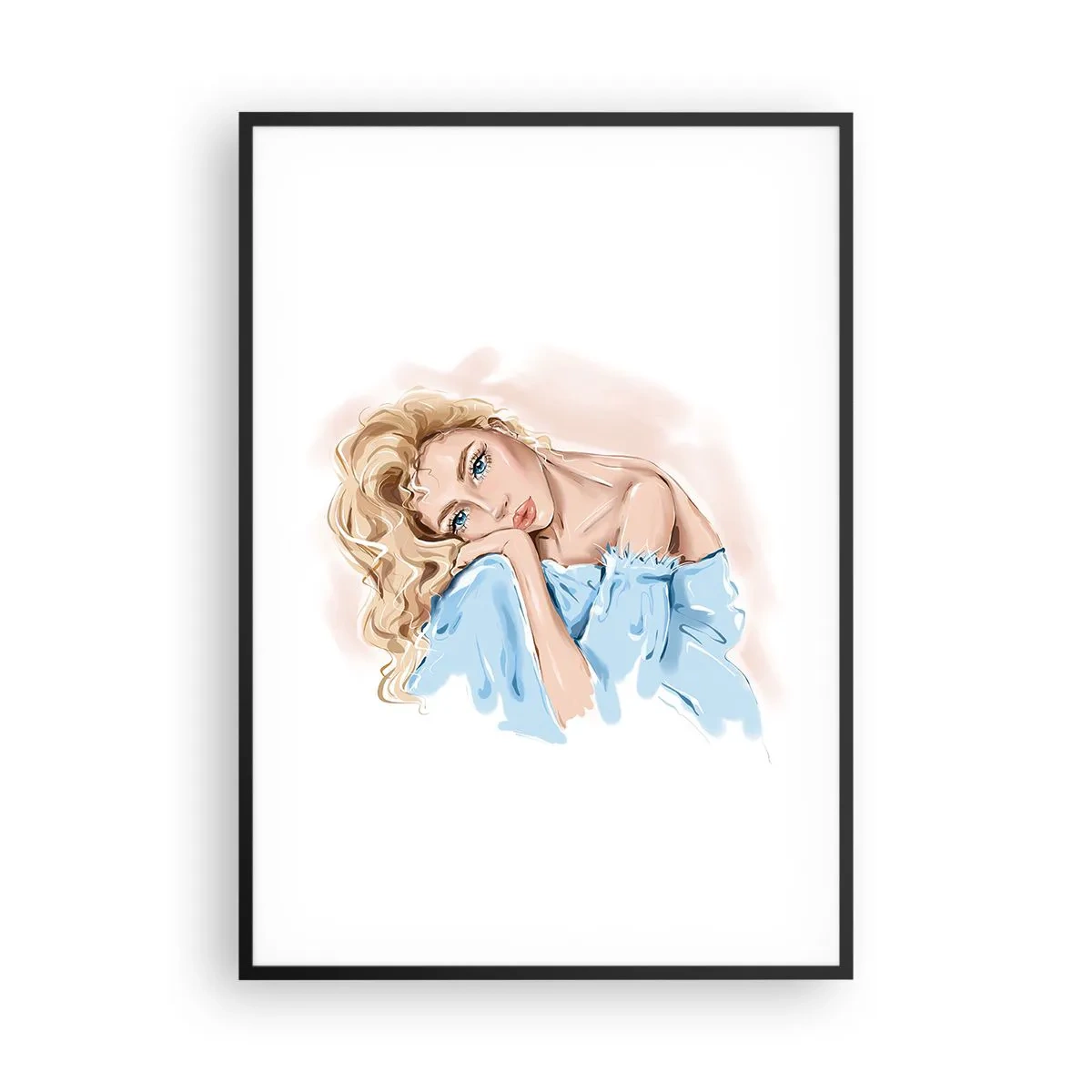 Plakát v černém rámu - Zasněná v modré - 70x100 cm
