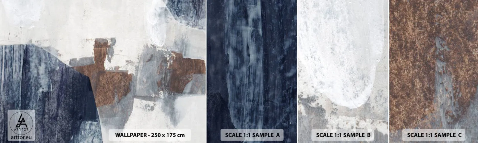 Fototapeta Vzorek Standard Eco - Modro-hnědé tvary - Kus, Abstrakce, Minimalismus - 100x30 cm