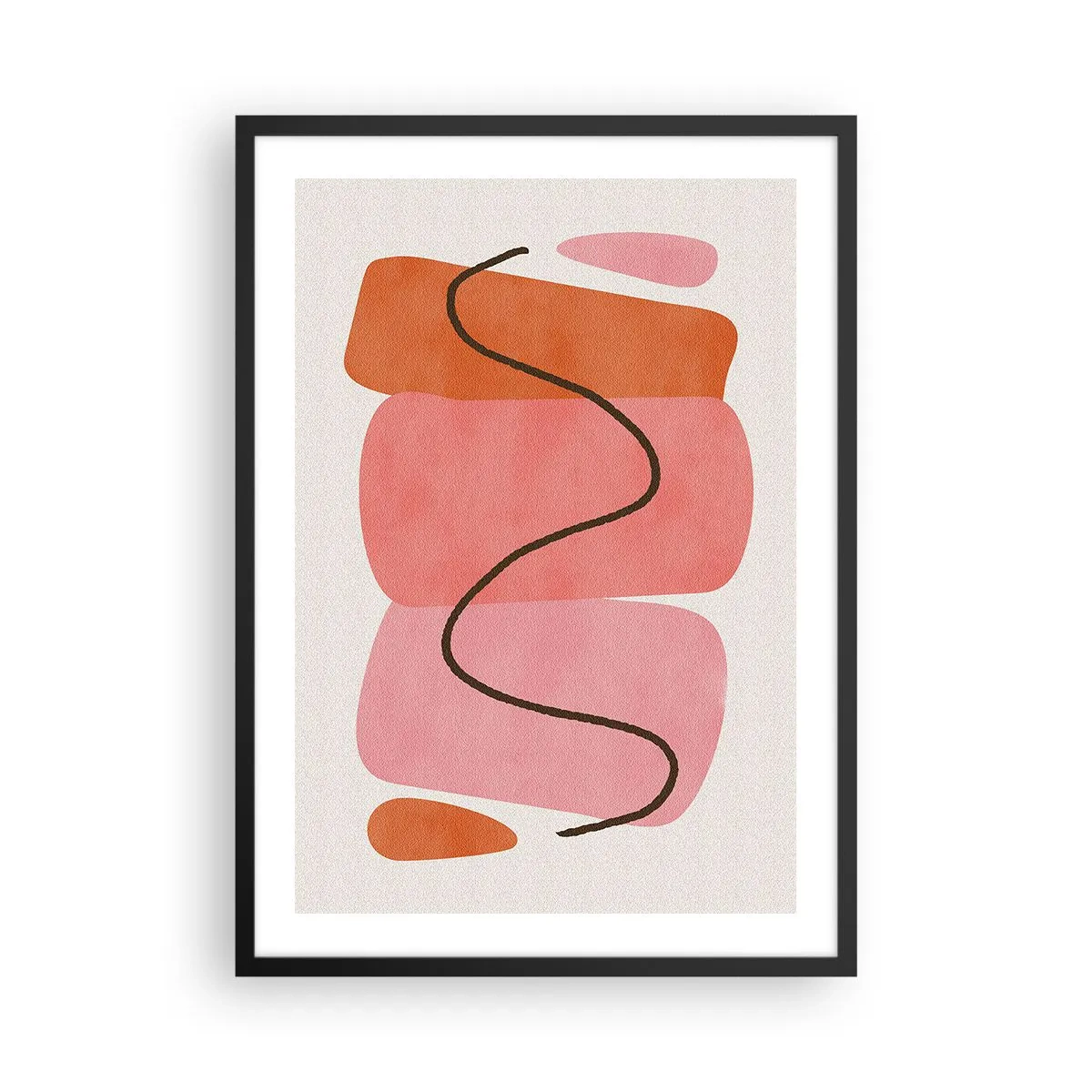 Plakát v černém rámu - Abstraktní kompozice geometrických tvarů - 50x70cm - Jemný pohyb forem - Moderní nástěnná dekorace do obývacího pokoje a ložnice ARTTOR