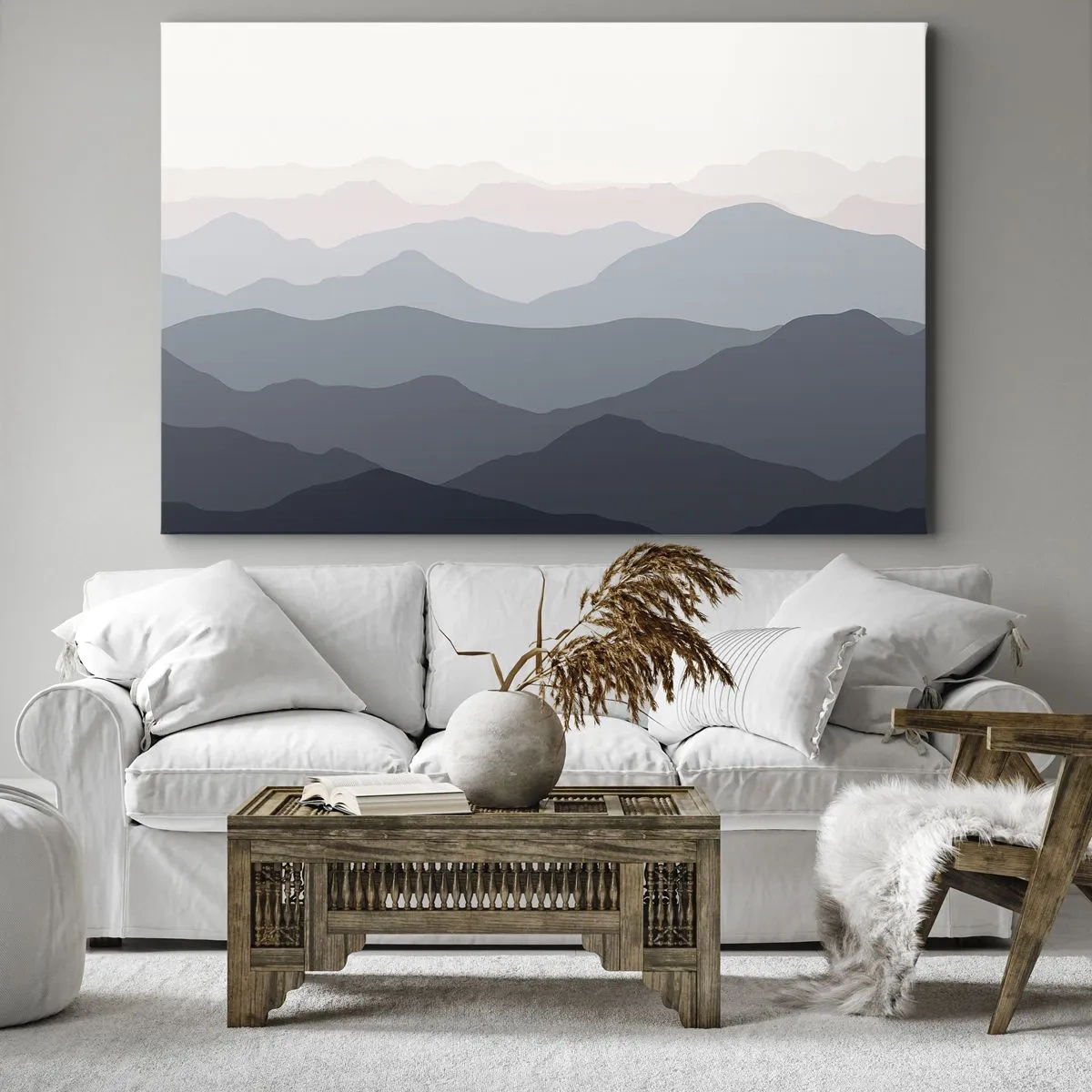 Obraz na plátně - Jemné horské vrstvy v odstínech šedé a modré - 70x50cm - Vlny hor - Moderní nástěnná dekorace do obývacího pokoje a ložnice ARTTOR