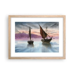 Plakát v rámu světlý dub - Večer v přístavu - 40x30 cm