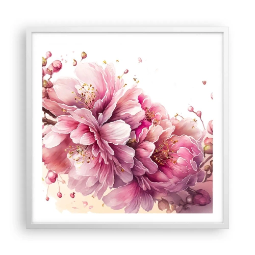 Plakát v bílém rámu - Květ kvetoucí třešně - 60x60 cm
