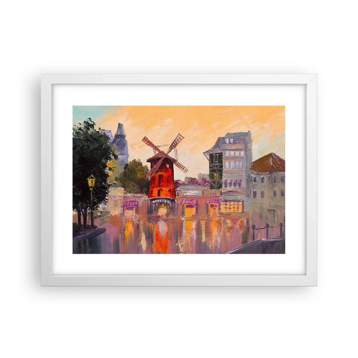 Plakát v bílém rámu - Pařížské ikony – Moulin Rouge - 40x30 cm