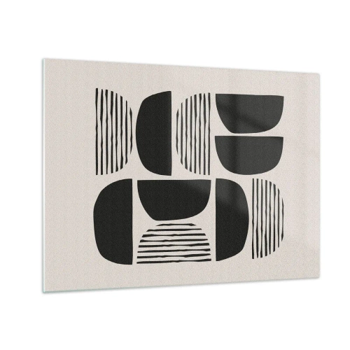 Obraz na skle - Abstraktní kompozice geometrických tvarů s čarami - 70x50cm - Polovičaté soustavy - Moderní nástěnná dekorace do obývacího pokoje a ložnice ARTTOR