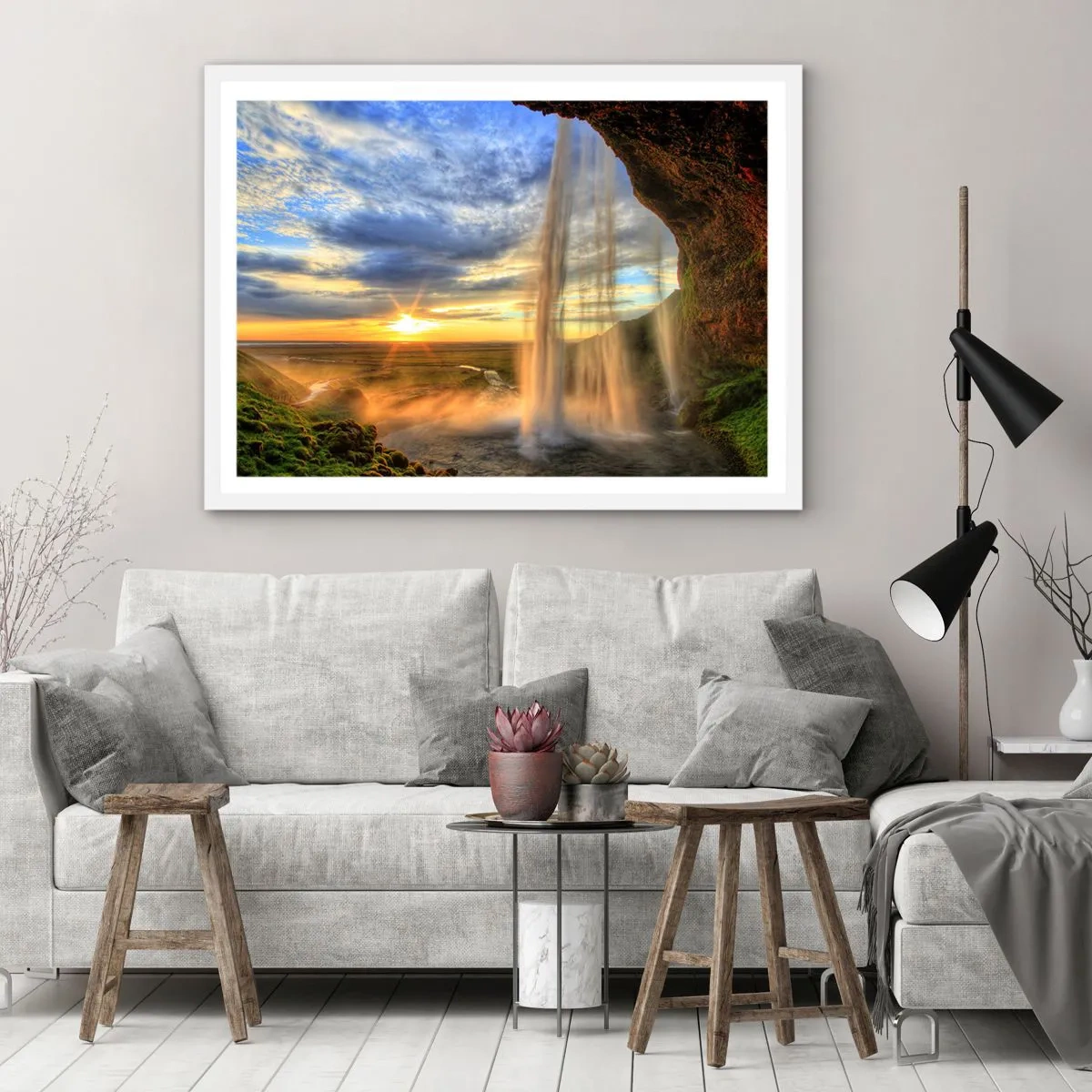 Plakát v bílém rámu - Svět za závojem kapek - 100x70 cm