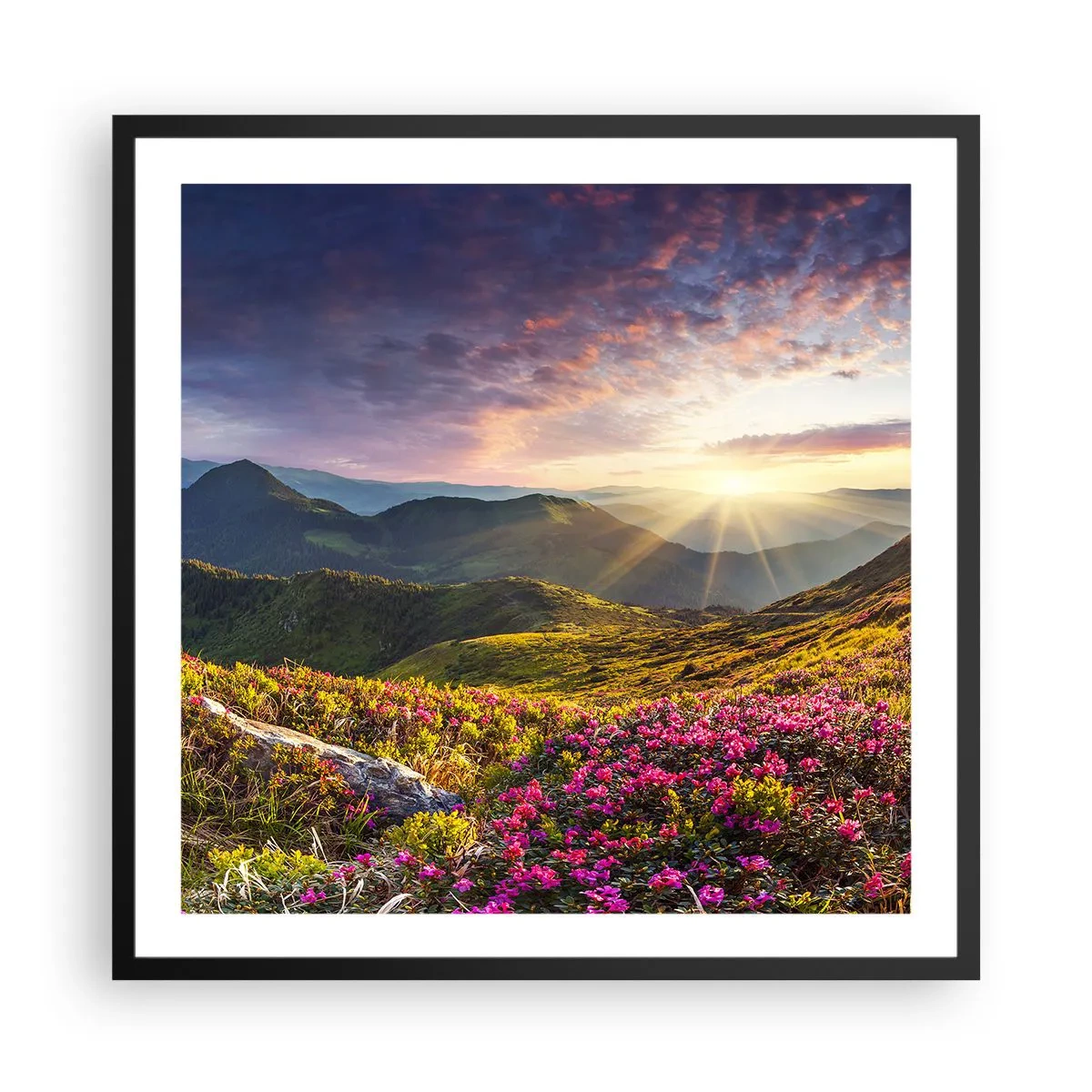 Plakát v černém rámu - Svěžest horského rána - 60x60 cm