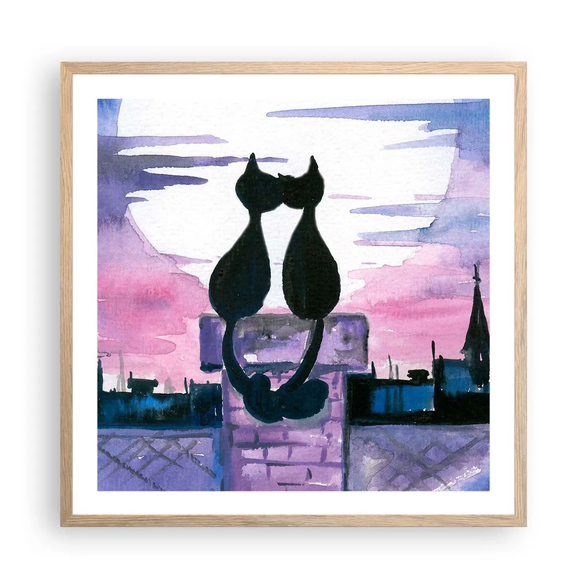 Plakát v rámu světlý dub - Rendez-vous pod měsíčkem - 60x60 cm