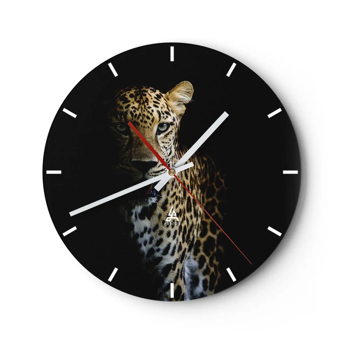 Nástěnné hodiny - Panter na černém pozadí v částečném stínu - 30x30cm - Temná krása - Moderní nástěnná dekorace do obývacího pokoje, kuchyně a ložnice ARTTOR