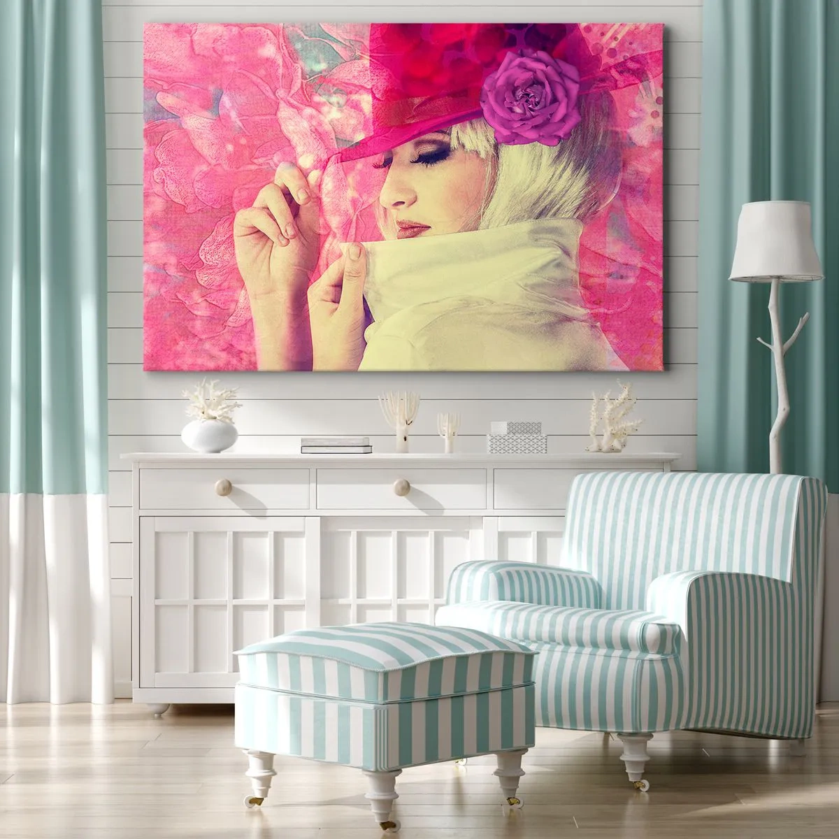 Obraz na plátně - Retro portrét v růžové mlze - 100x70 cm