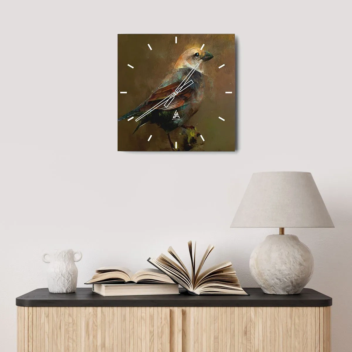 Nástěnné hodiny - Vrabček, maličký ptáček - 40x40 cm