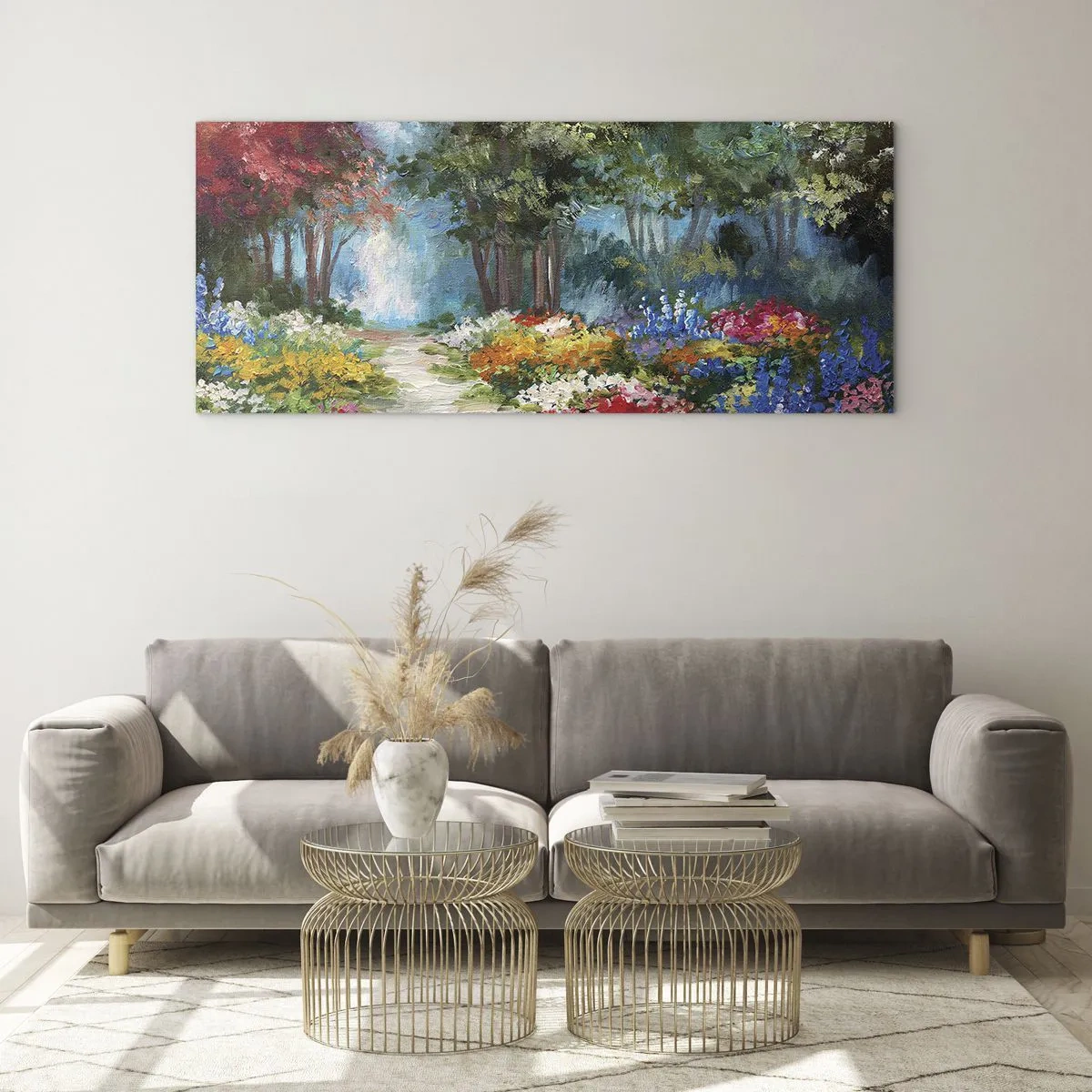 Obraz na skle - Lesní zahrada, květinový les - 100x40 cm