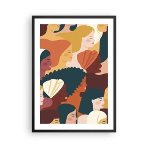 Plakát v černém rámu - Barevná grafika zobrazující ženské profily - 50x70cm - Pouze ženskost - Moderní nástěnná dekorace do obývacího pokoje a ložnice ARTTOR