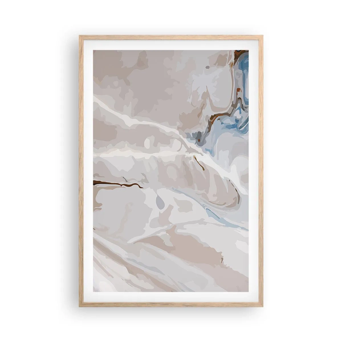 Plakát v rámu světlý dub - Modré meandry pod bílou - 61x91 cm
