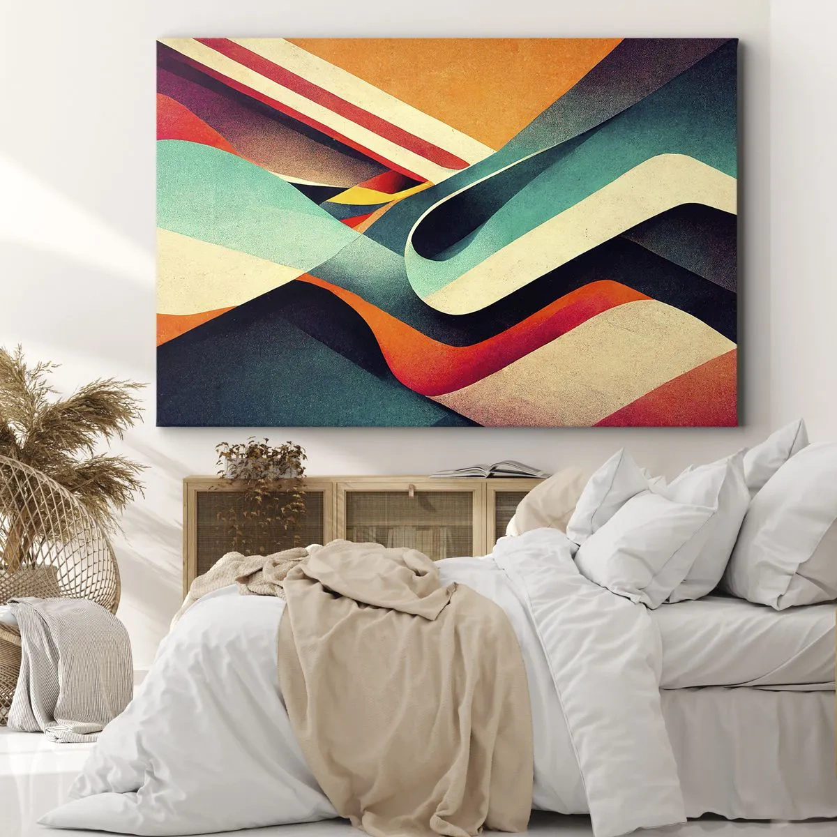 Obraz na plátně - Barevné abstraktní vlny v dynamické kompozici - 70x50cm - Intenzivní kompozice - Moderní nástěnná dekorace do obývacího pokoje a ložnice ARTTOR