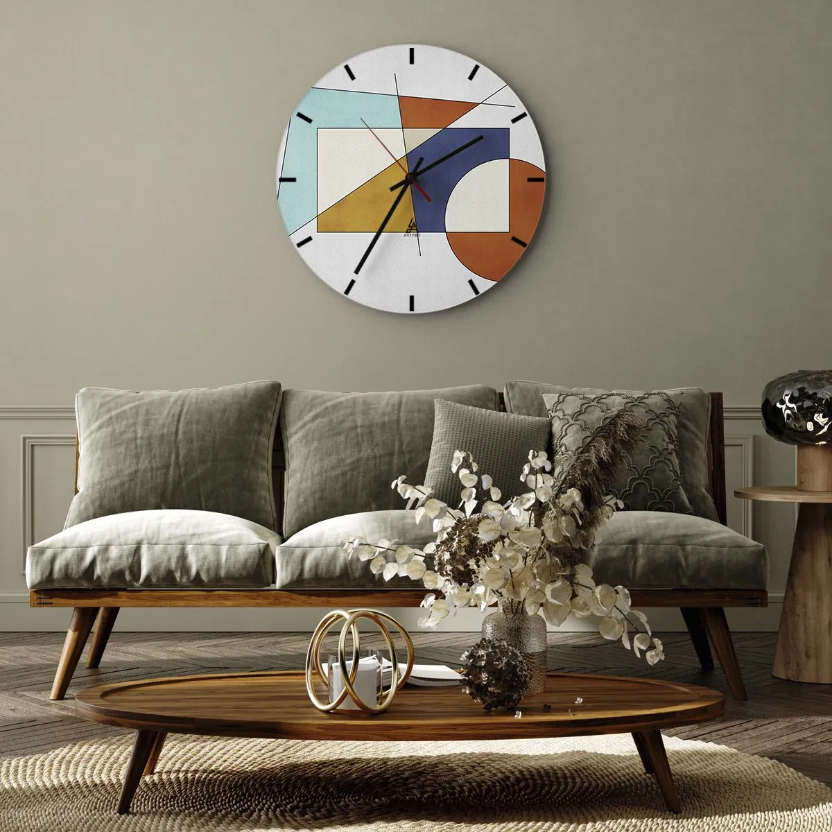Nástěnné hodiny - Barevná geometrická kompozice s obdélníky a kruhy - 30x30cm - Abstrakce: modernistická zábava - Moderní nástěnná dekorace do obývacího pokoje, kuchyně a ložnice ARTTOR