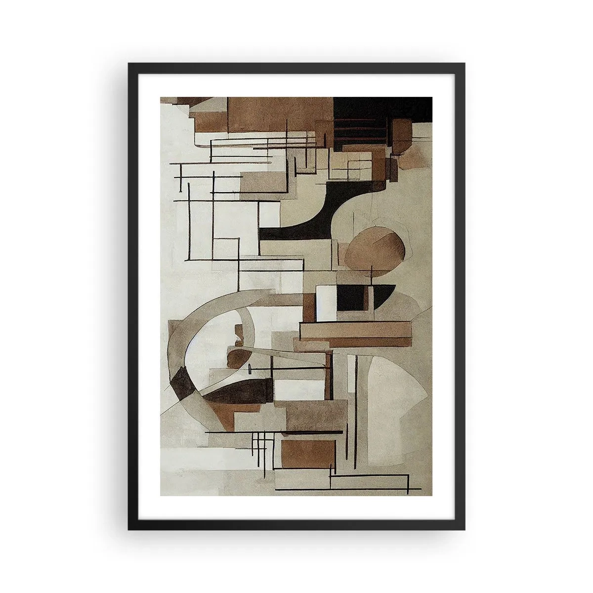Plakát v černém rámu - Geometrická abstrakce v odstínech hnědé a béžové - 50x70cm - Městská krajina 2.0 - Moderní nástěnná dekorace do obývacího pokoje a ložnice ARTTOR