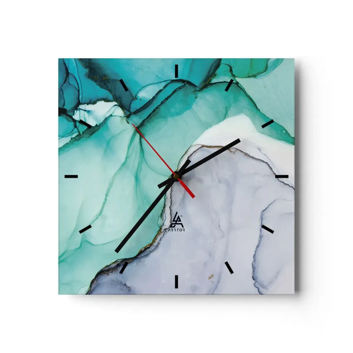 Nástěnné hodiny - Studie v tyrkysové - 30x30 cm