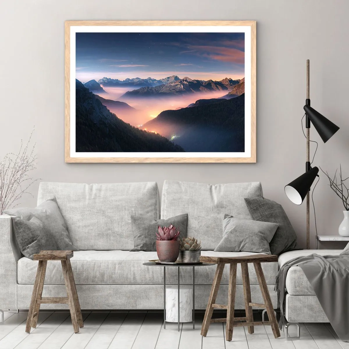 Plakát v rámu světlý dub - Světlo v údolích - 70x50 cm