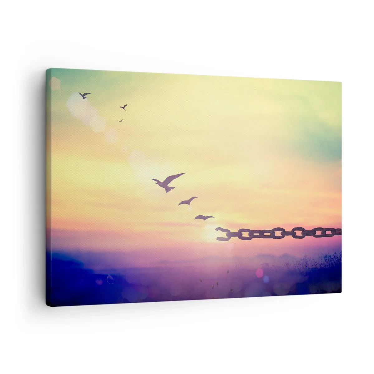 Obraz na plátně - Symbol svobody s ptáky a přetrženým řetězem - 70x50cm - Vítězství svobody - Moderní nástěnná dekorace do obývacího pokoje a ložnice ARTTOR