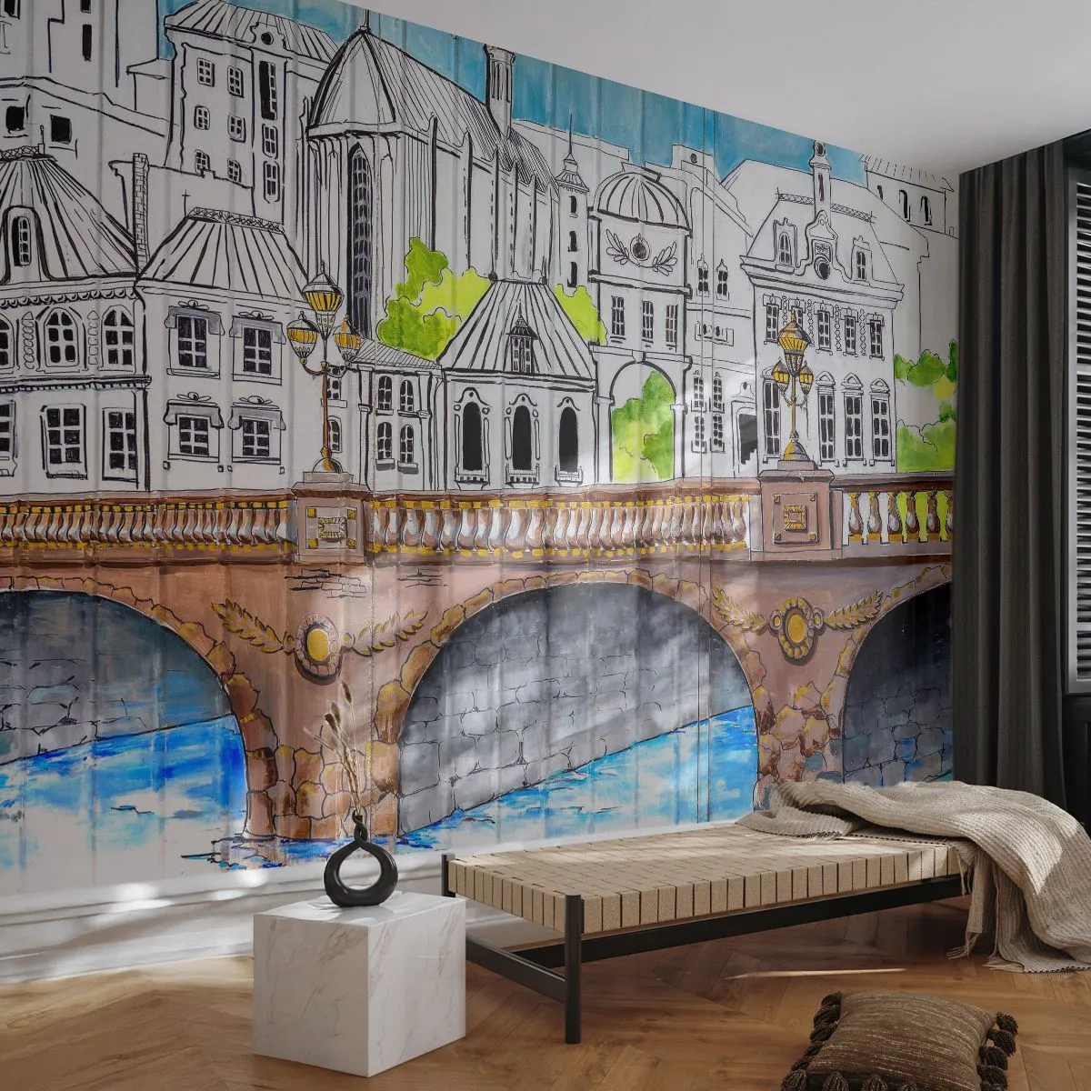 Fototapeta Samolepicí Deluxe Sticker - Město jako malované - Graffiti, Francie, Architektura - 250x175 cm