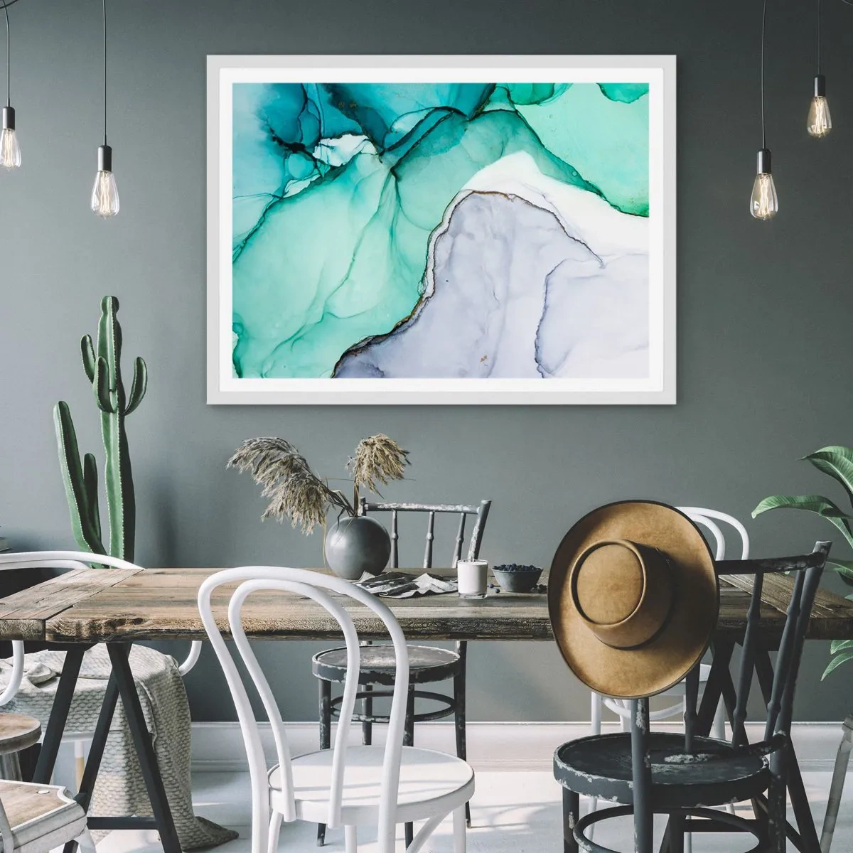 Plakát v bílém rámu - Studie v tyrkysové - 100x70 cm