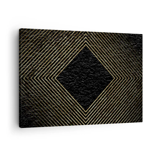 Obraz na plátně - Černé pozadí s geometrickým vzorem zlatých čar - 70x50cm - Geometrie ve stylu glamour - Moderní nástěnná dekorace do obývacího pokoje a ložnice ARTTOR