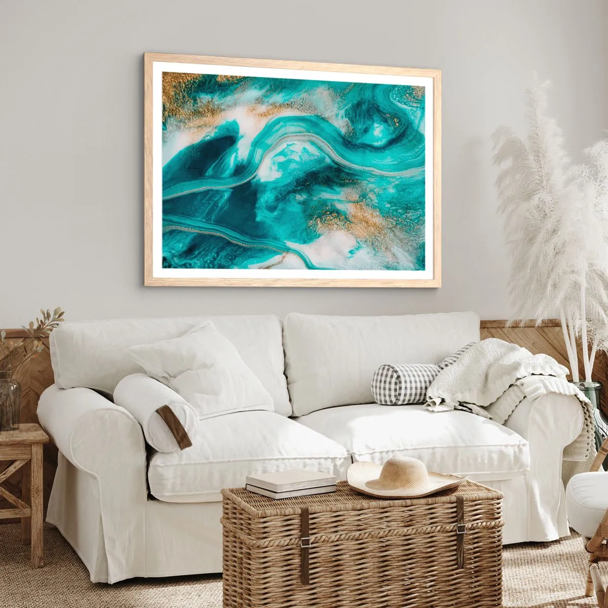 Plakát v rámu světlý dub - Řeka zlata - 100x70 cm