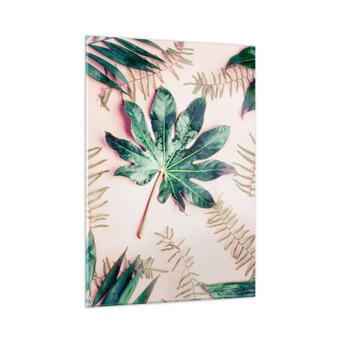 Obraz na skle - Studie zelené na růžovém pozadí - 50x70 cm