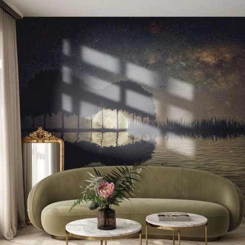 Fototapeta Premium Canvas - Noc na konci světa - Krajina, jezero, Měsíc - 400x280 cm