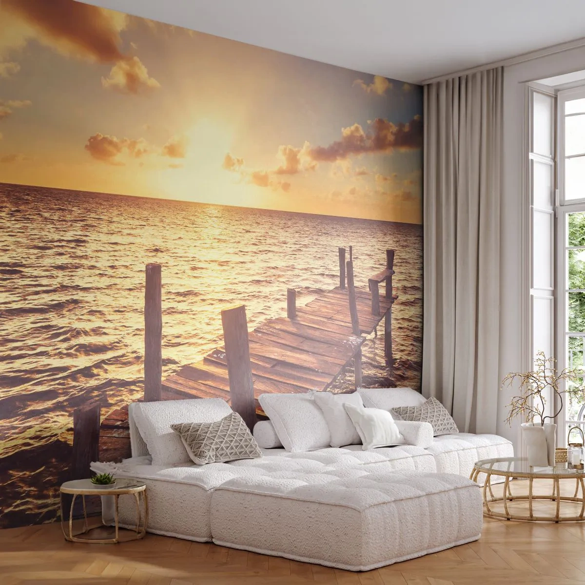 Fototapeta Premium Canvas - Zlatá země laskavosti - Krajina, Moře, Dřevěný most - 250x175 cm