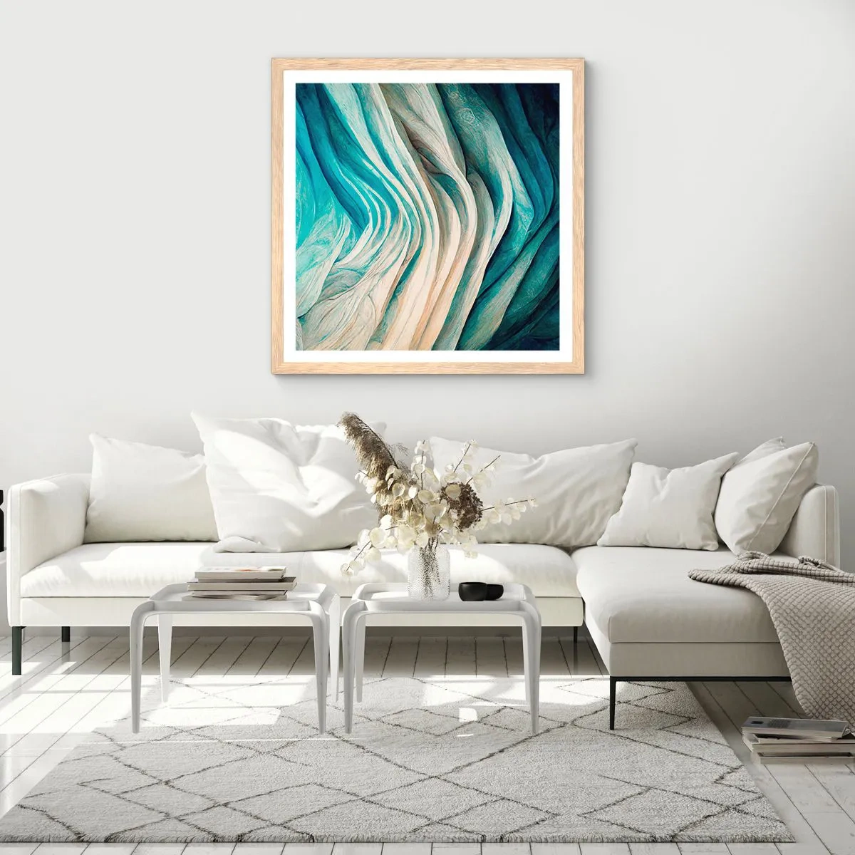 Plakát v rámu světlý dub - Modrá neukojitelnost - 40x40 cm